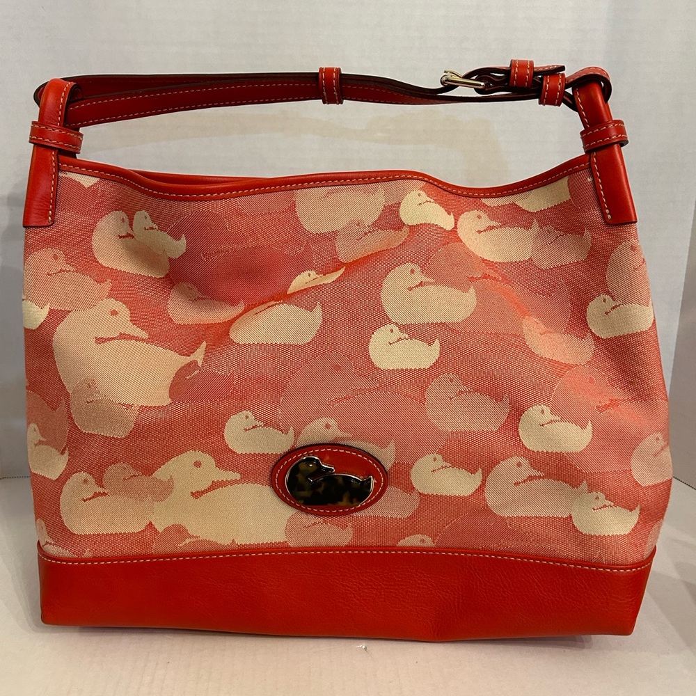 Dooney & Bourke ChampSack Red Wonderduck Jacquard Fabric Leather Trim J0461946